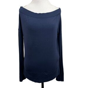 Athleta Studio Barre Sweatshirt Small 777919 Navy Blue Off Shoulder Long Sleeve